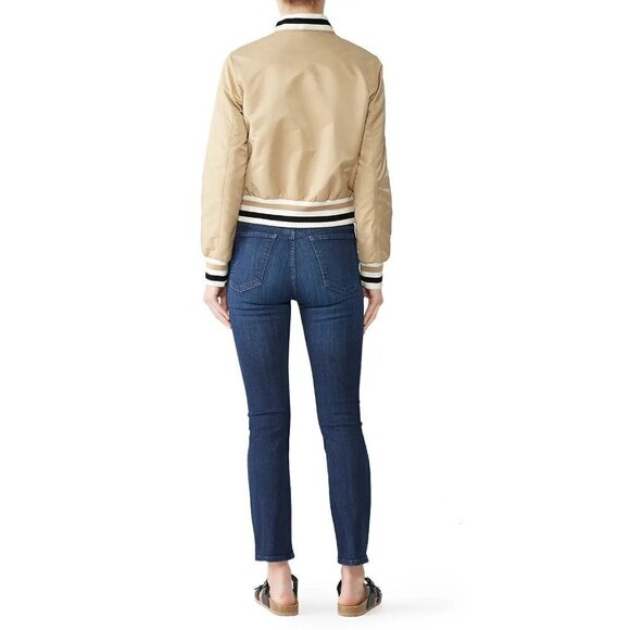 Samantha Sipos Stripe Rib Knit Bomber Jacket in Sand Small - Picture 2 of 13